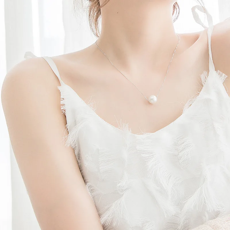 

S925 Fine Silver Pearl Pendant INS Simple Generous Elegant Geometry Circle Pearl Necklace Versatile Choker Women's
