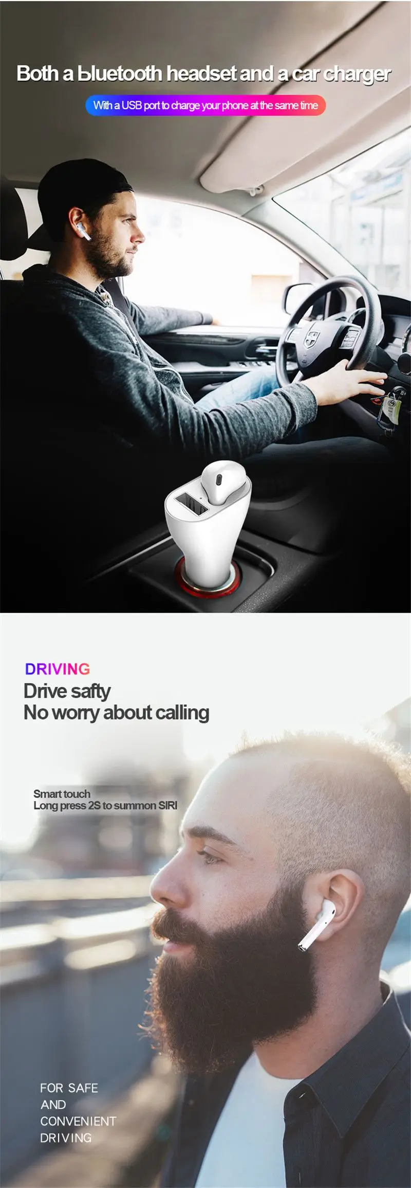 Прикуриватель для USB Автомобильное зарядное устройство с поддержкой Bluetooth пояс гарнитура Беспроводные наушники для iPhone/samsung/huawei смартфонов