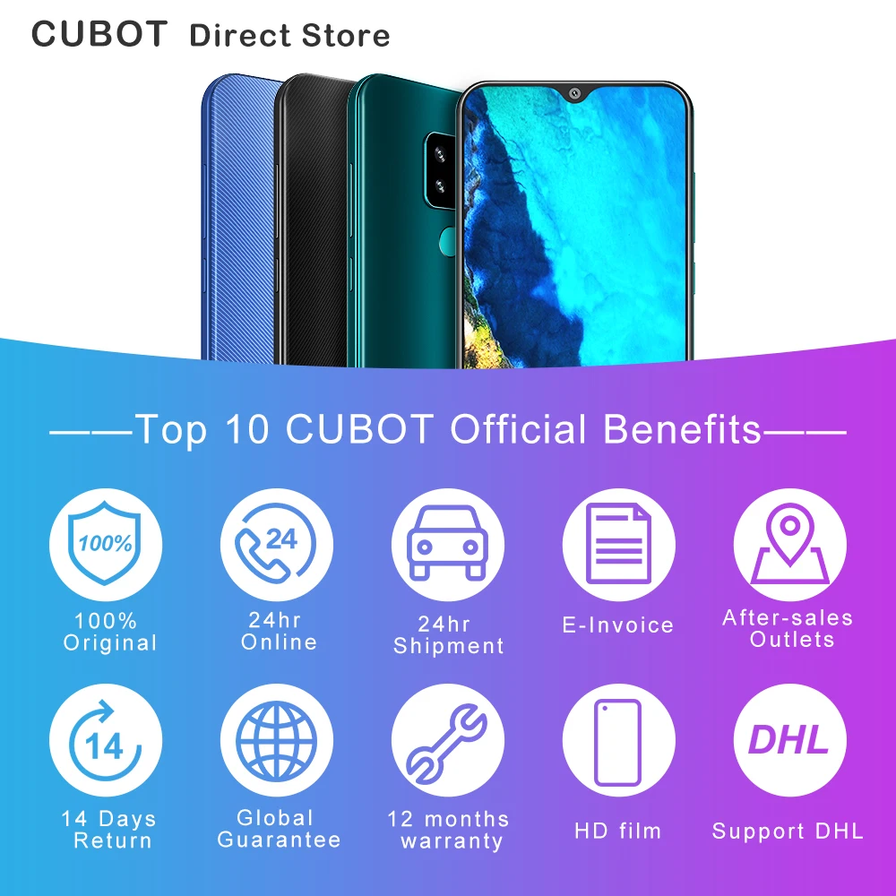 Cubot Max 2 смартфон Восьмиядерный 6 8 "Большой Экран 5000 мА/ч Тип C 4 Гб + 64 ГБ Android 9 0