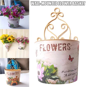 

Plastic Vases Wall Hanging Basket Living Room Decoration Garden Plant Pots Imitation Metal Flower Basket Floral QP2