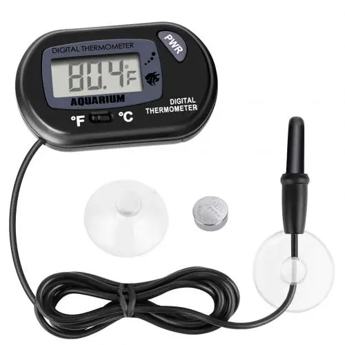 Черный Aquarium Fish Reptile Tank Waterproof Sucker Digital Thermometer with Probe - Цвет: Черный
