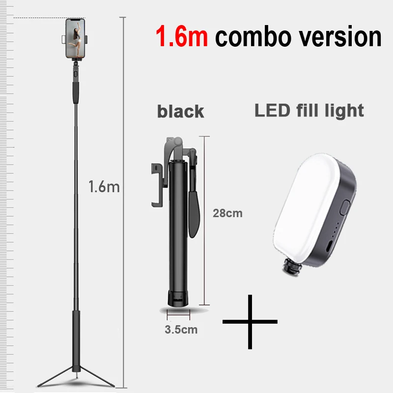 160cm-black-LED YUNAO A21 ручной карданный Штатив для селфи с поддержкой пульта дистанционного управления перезаряжаемый дизайн bluetooth Штатив для селфи для телефона - Цвет: 160cm-black-LED