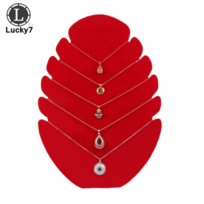 Red Flame Shape Necklace Display Board Jewelry Display Board Velvet Jewelry Organizer Shelf Storage Holder Earring 5 Strips Necklace - Цвет: Red