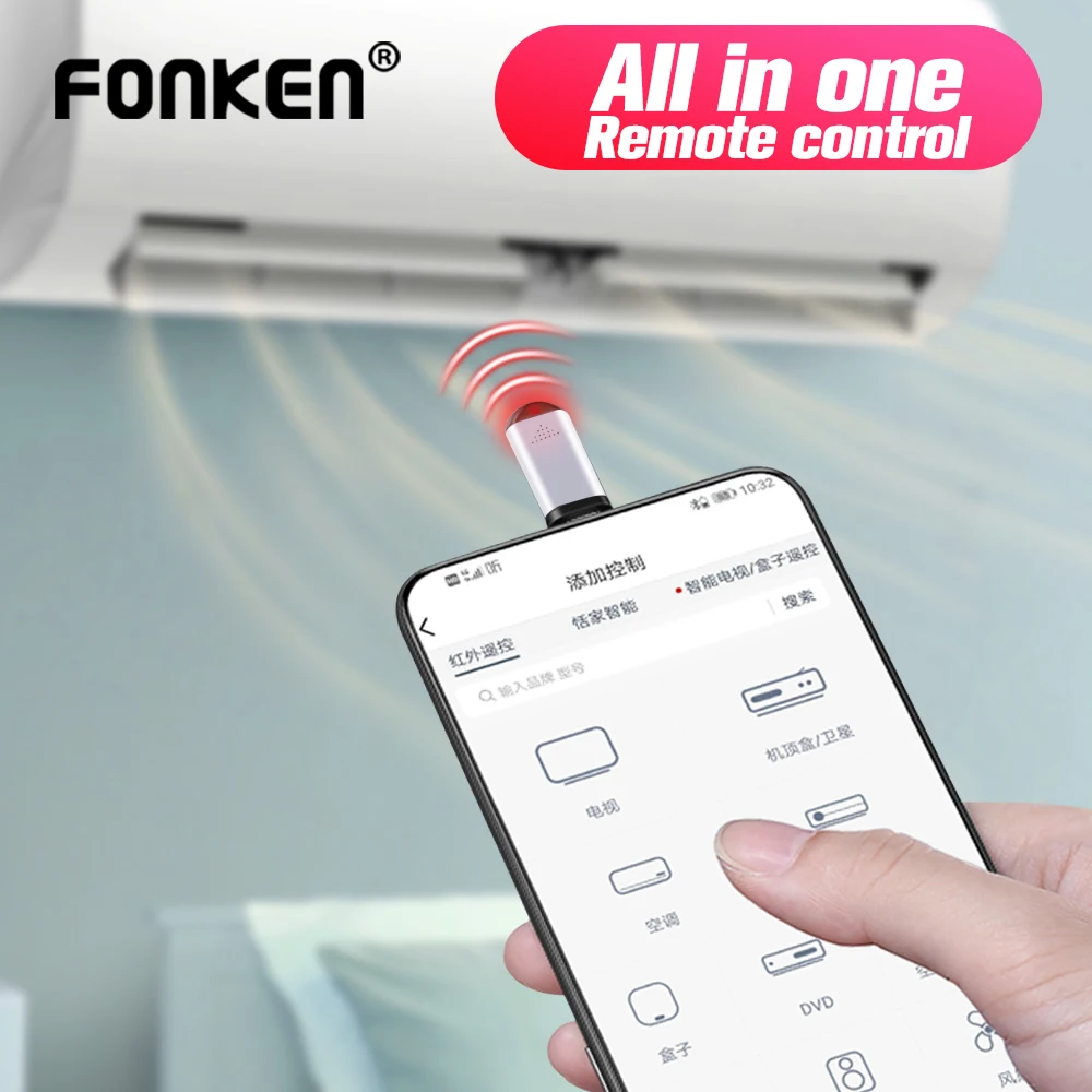 

FONKEN Smartphone Infrared Remote Control APP Micro USB Type C IR USB Adapter For air conditioner TV Box Fan DVD Wireless Plug