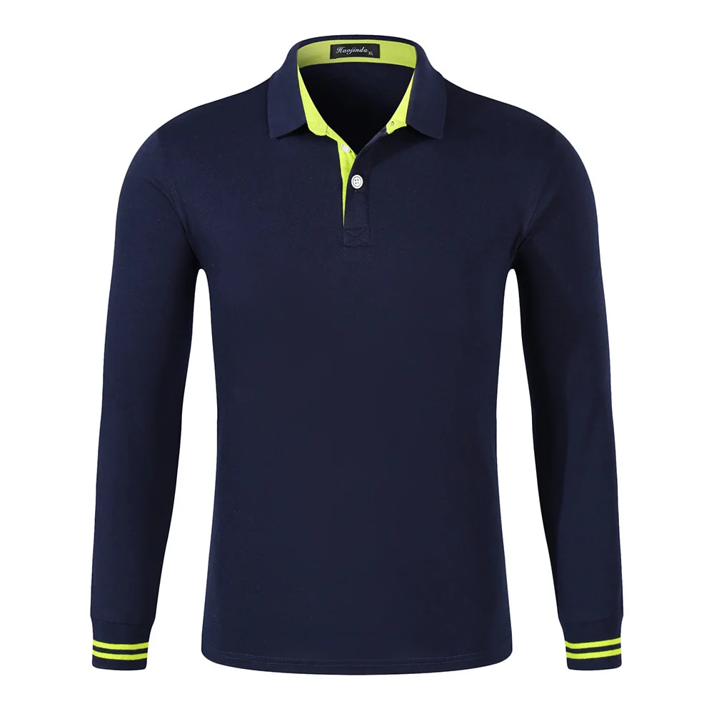 Navy blue Осенняя дышащая хлопковая тонкая рубашка-поло для мужчин с длинным рукавом с модным воротником для фитнеса, однотонная мужская одежда для гольфа на заказ - Цвет: Navy blue