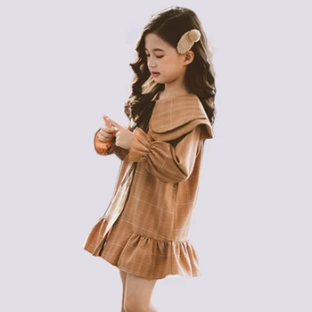 

Dress For Girls Plaid Girl Party Dress Fashion Turn Down Collar Kids Dress School Autumn Novelty Children's Clothing For Girls