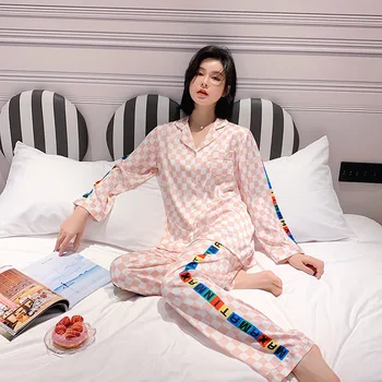 

Spring New Shirt&Pants Female Pajamas Sleepwear Casual Nightwear Kimono Bathrobe Gown Sexy Print Pyjamas Home Clothes Nightgown