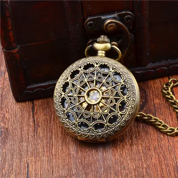 

Retro hollow Mechanical Pocket Watch Bronze warm net men's and women's Retro gift Watch home decoration accessories