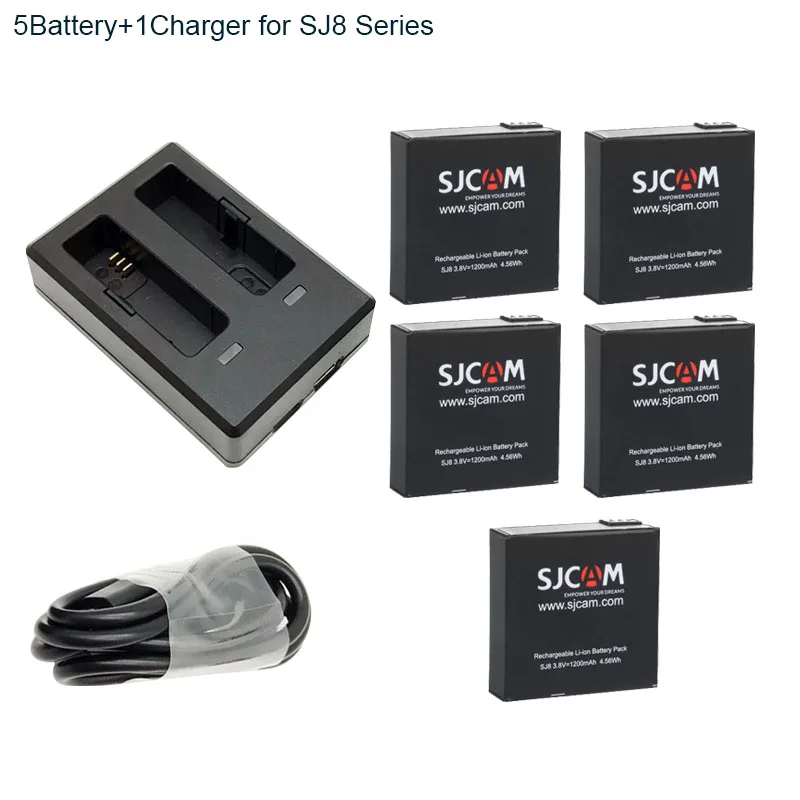5Battery-Charger SJCAM SJ8 Pro Аккумулятор 1200 мАч литий-ионный дополнительный аккумулятор для SJ8 Plus/SJ8 AIR двойной слот зарядное устройство SJCAM аксессуары - Цвет: 5Battery-Charger