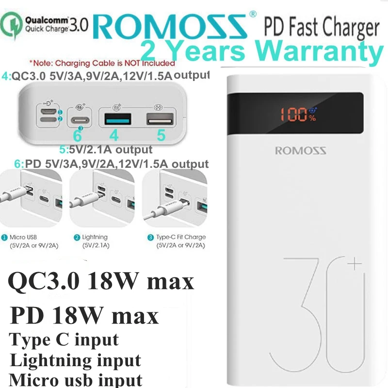 

Romoss 30000mah Power Bank Sense8p+ Powerbank specification