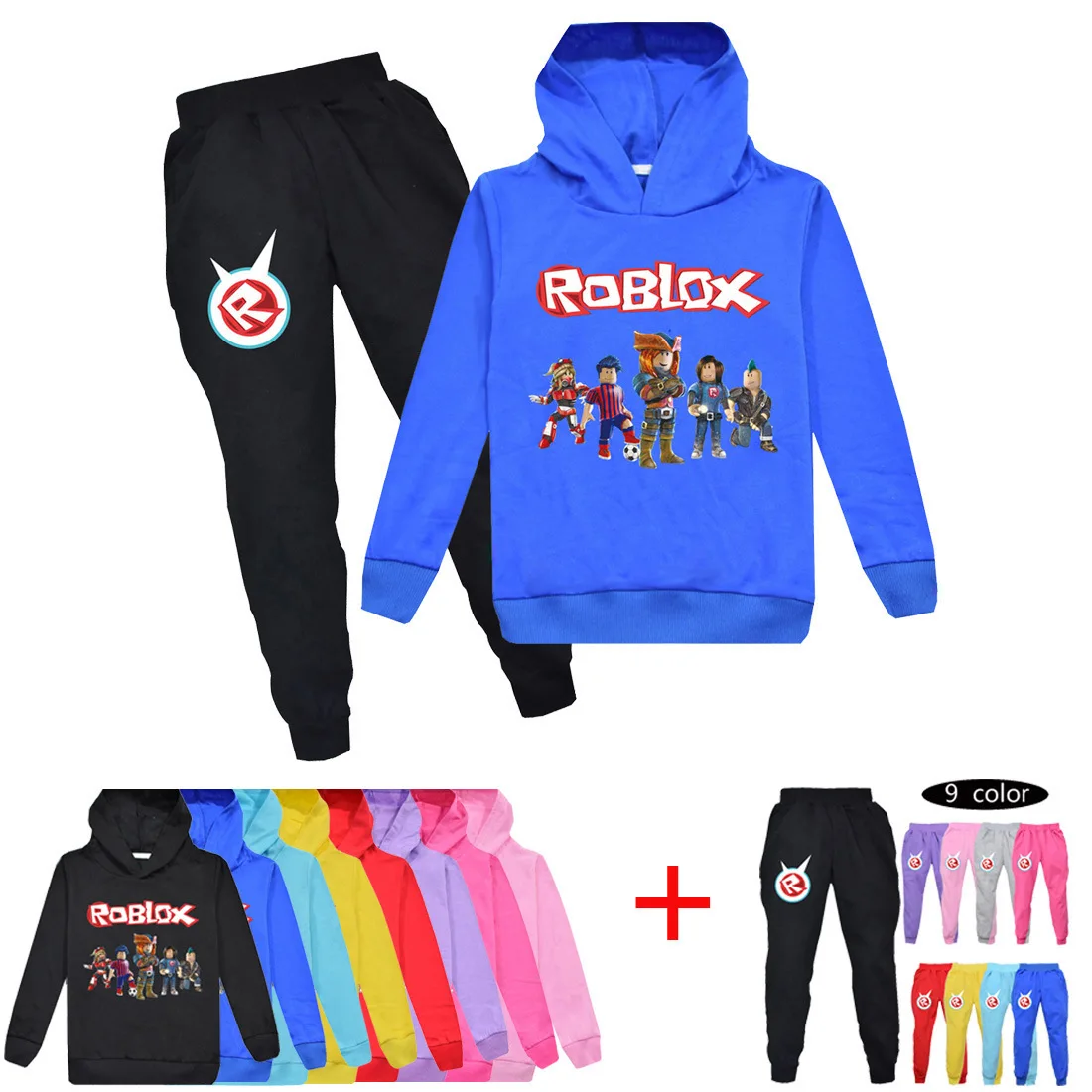 Roblox-conjunto deportivo de dibujos animados para niños y niñas, chándal de 2 piezas, ropa informal de Sets100-170cm, sudaderas con capucha y pantalones, primavera y otoño - AliExpress