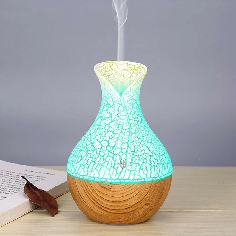 USB Aroma Essential Oil Diffuser Mini Ultrasonic Air Humidifier with Wood Grain 7Color Changing LED Lights for Office Home Aroma - Цвет: crack wood grain