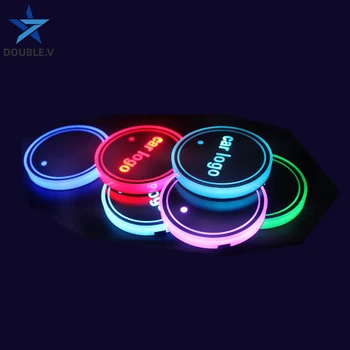 

Car Logo Led colorful night Lights Cup Holder Coasters Drink Coffee Bottle Holder For BMW Tesla