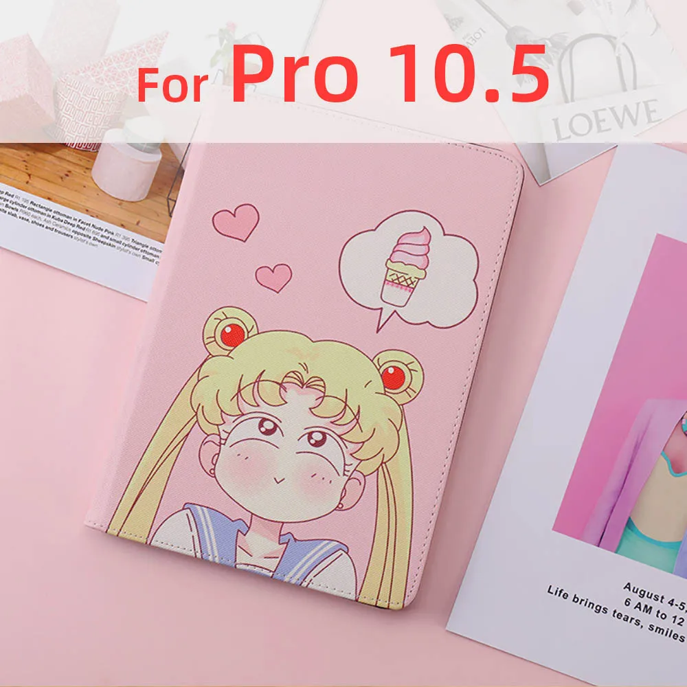 Ice Cream Pro 10.5 Сейлор Мун Чехлы для iPad Pro 10,5 11 IPad Air 1 2 IPad Mini 3 4 5 A1823 A1475 A2125 прекрасные кожаные обложки автоматическое выключение - Цвет: Ice Cream Pro 10.5