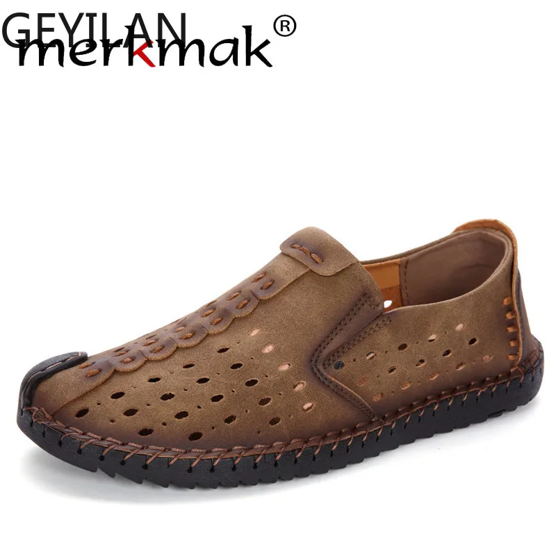 

Breathable Hole Summer Leisure Loafers for Men Hollow Out Beach Casual Shoes Soft Comfortable Driving Footwear Moccasins