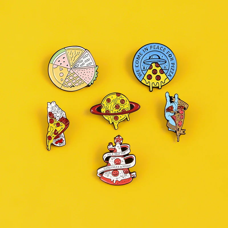 Эмалированные булавки в виде пиццы рождественские ранние броши НЛО стиле панк