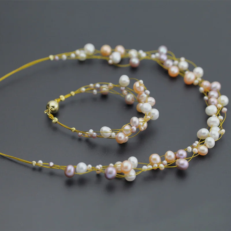Ожерелье из настоящего пресноводного жемчуга, набор для женщин, свадебное жемчужное ожерелье, браслет для мамы, лучший подарок на день рождения, белый цвет