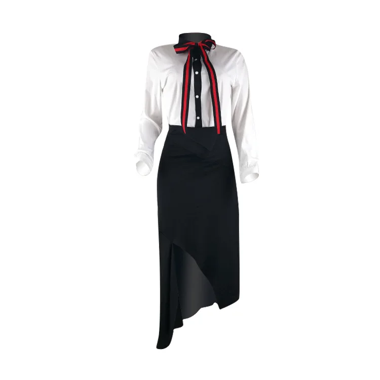 Модный костюм; рубашка с длинными рукавами; приталенная юбка; комплект из 2 предметов