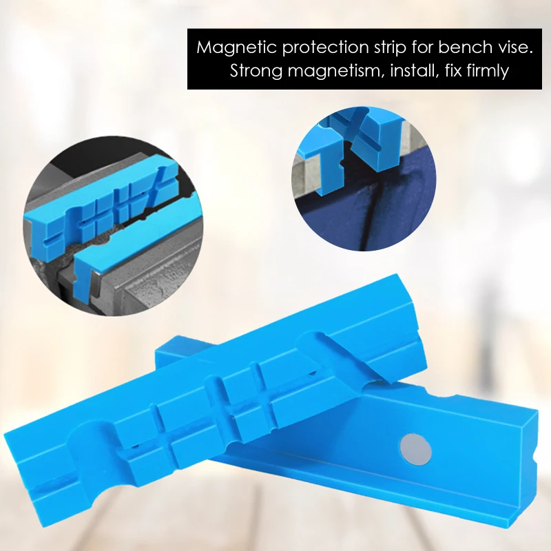 

2Pcs Vise Jaw Pads Blue Pair of Magnetic Soft Jaws Rubber for Metal Vise 5.5 Inch Long Pad Bench Magnetic Protection Strip Tools