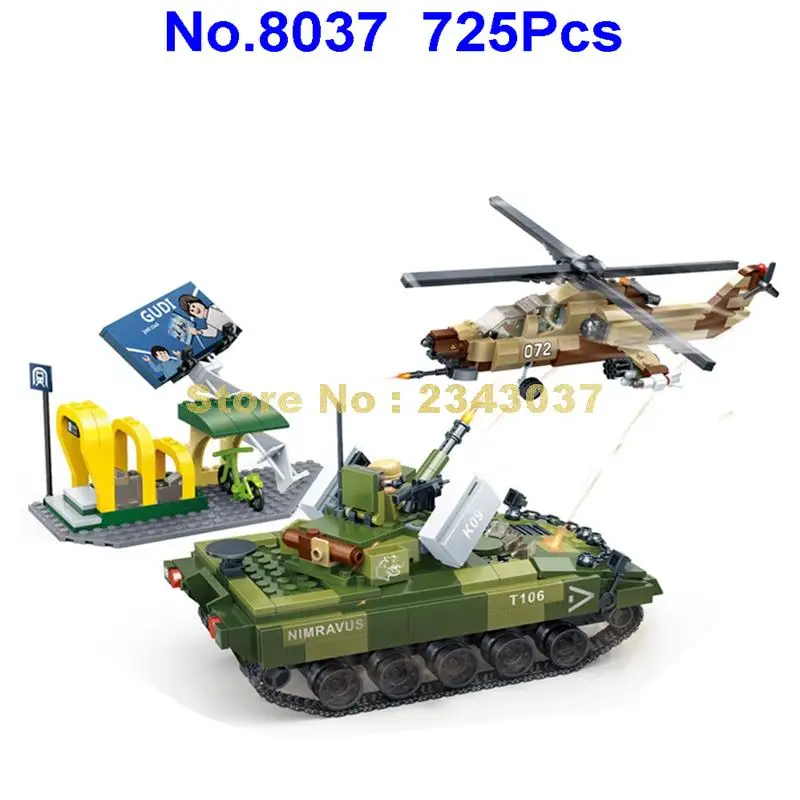 Gudi 8037 725 Шт Военный танк вертолет строительные блоки 1 фигурка игрушки