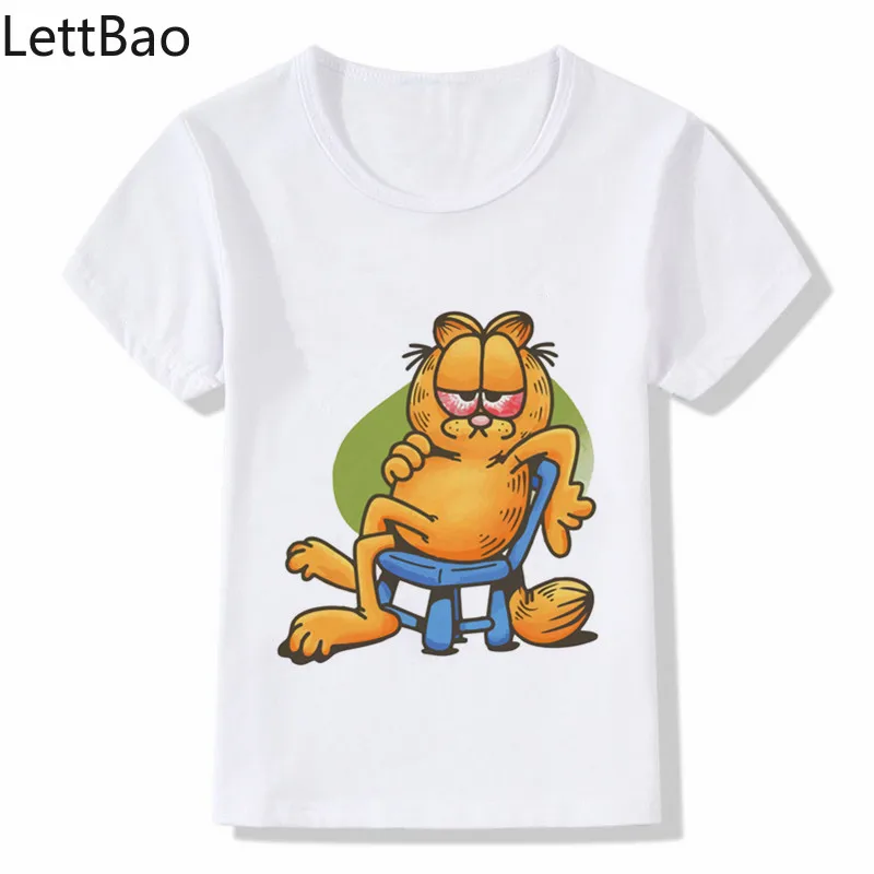 Детская футболка с мультяшным принтом Garfield Diy Camiseta забавная одежда детская