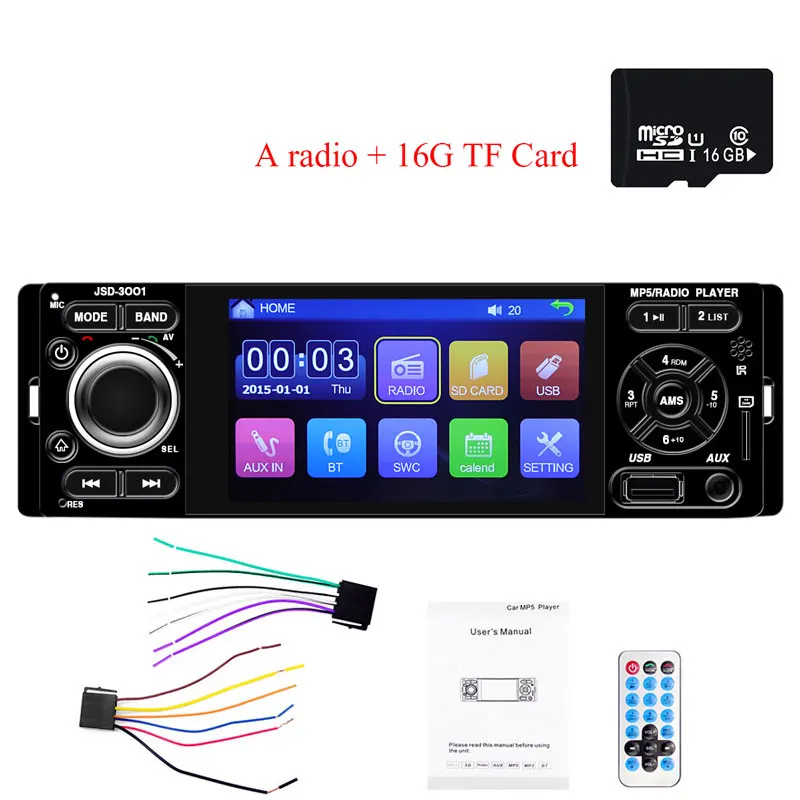 A radio-16GTF card Авто мультимедиа 1 din автомагнитола android Зеркало Ссылка oto teypleri jsd 3001 HD " сенсорный экран кассет bluetooth usb видео плеер - Цвет: A radio-16GTF card