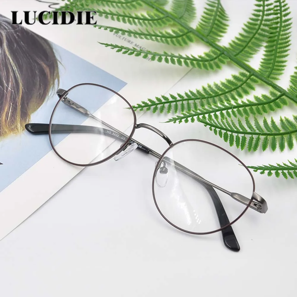 Lucidie винтажные мужские женские очки из нержавеющей стали оправа очки круглые прозрачные Линзы для очков оптические