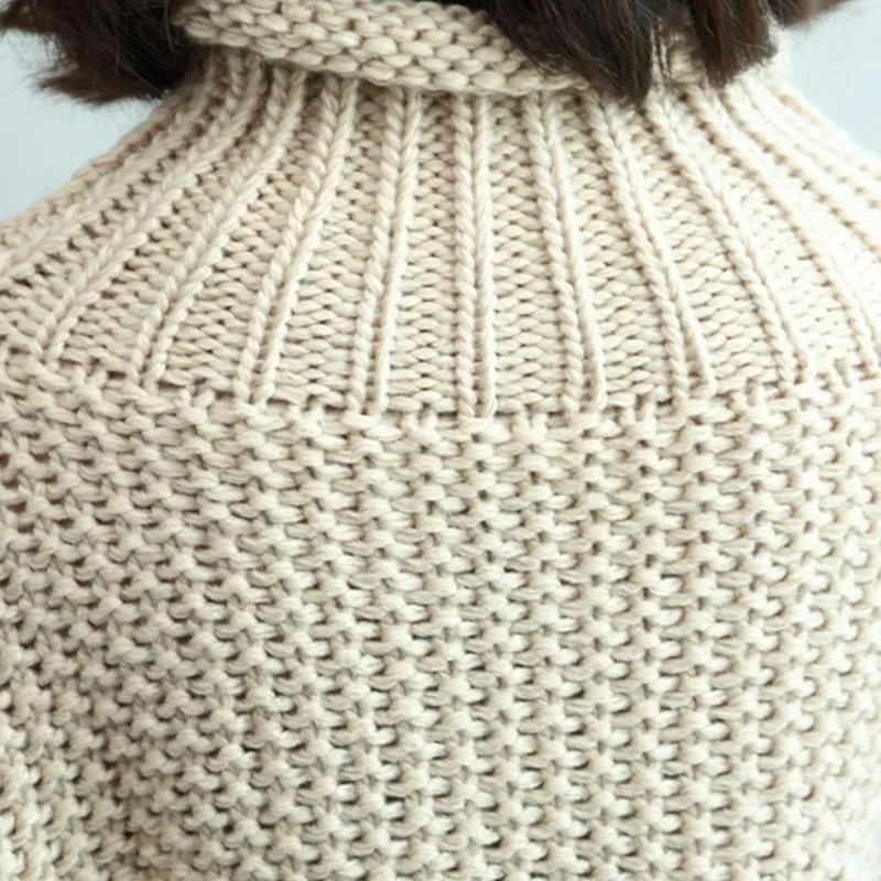 Зимний теплый вязаный свитер, пуловер с крючком, джемпер с цветами, Женская водолазка, теплые свитера, Однотонный женский топ с рукавом-фонариком, Femme