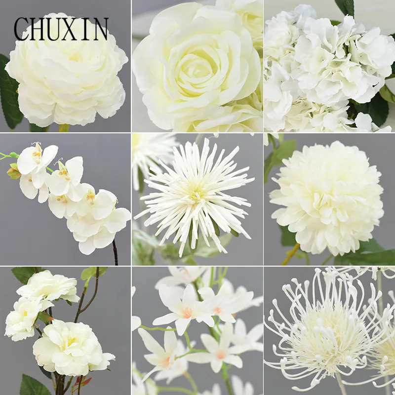 Белая серия, сделай сам, свадебное украшение, искусственные цветы, пластиковые шелковые цветы, различные стили, для дома, свадьбы, ряд цветов, дорожный материал