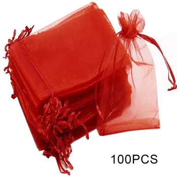 

100Pc Gift Organza Bag Jewelry Packaging Candy Wedding Party Goodie Packing Favors Cake Pouches Drawable Bags Present For Sweets