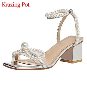 

Krazing pot peep toe high heels butterfly-knot pearl decorations Korean style beauty girls dating essential sandals women L16