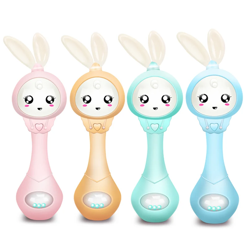 

QWZ Musical Flashing Baby Rattles Teether Rattle Toy Hand Bells Rabbit Hand Bells Newborn Infant Early Educational Toys 0-12M