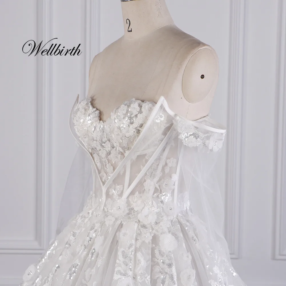 Реальное изображение Wellbirth Vestido de novia милый молния на спине бальное платье свадебное платье с открытыми плечами свадебное платье JC008
