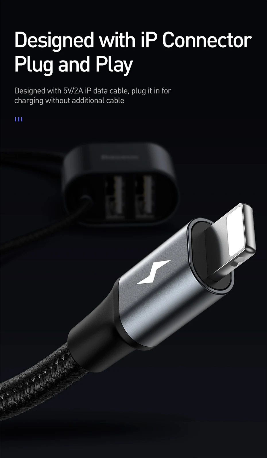 Baseus USB кабель Автомобильное заднее сиденье двойной USB зарядное устройство с зарядным кабелем для iPhone X XR 8 7 6s Plus USB кабель для передачи данных Телефонный Шнур адаптер