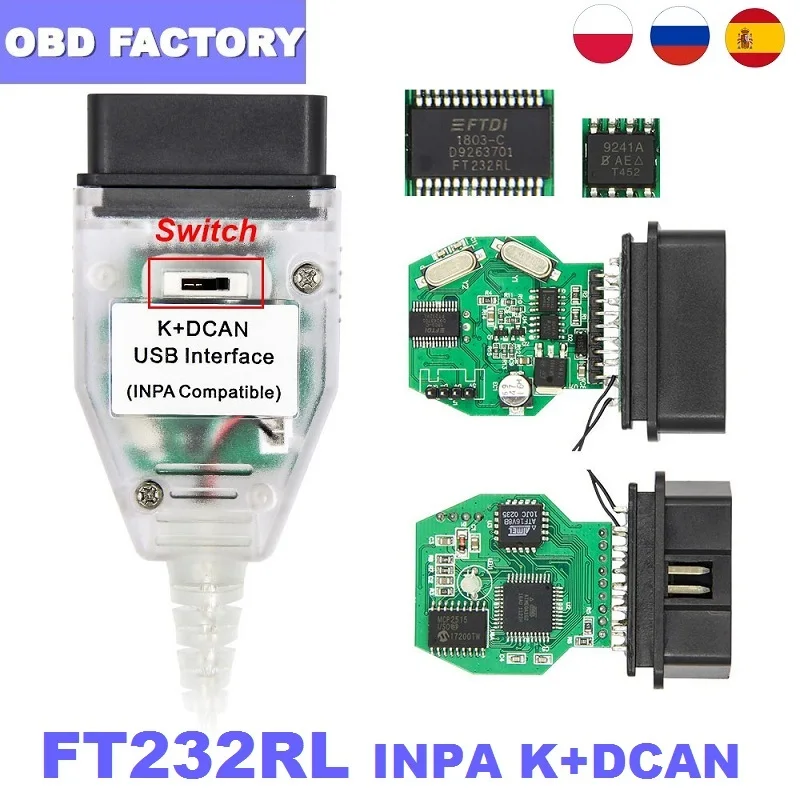 FT232RL Ediabas INPA K Dcan USB интерфейсный кабель для BMW + CAN DCAN OBD2 сканер диагностики