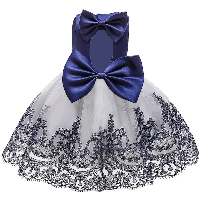 dark blue Платья для девочек; нарядная одежда принцессы для девочек на день рождения; свадебное платье без рукавов с жемчужинами и цветами; бальное платье для маленьких девочек - Цвет: dark blue