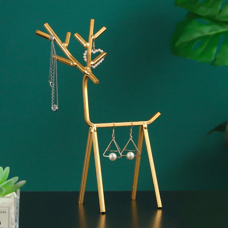 

Desktop Deer Jewelry Display Shelf Ins Creative Wrought Iron Girl Earrings Necklace Ring Storage Rack Household Organizer Holder