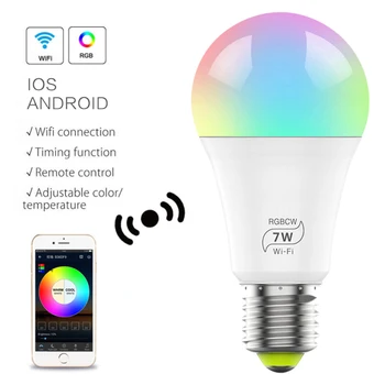 

7W E27 Smart Light Bulb WiFi Smart Light Bulb Dimmable LED Lamp Wireless APP Control Compatible With ALexa Google Home