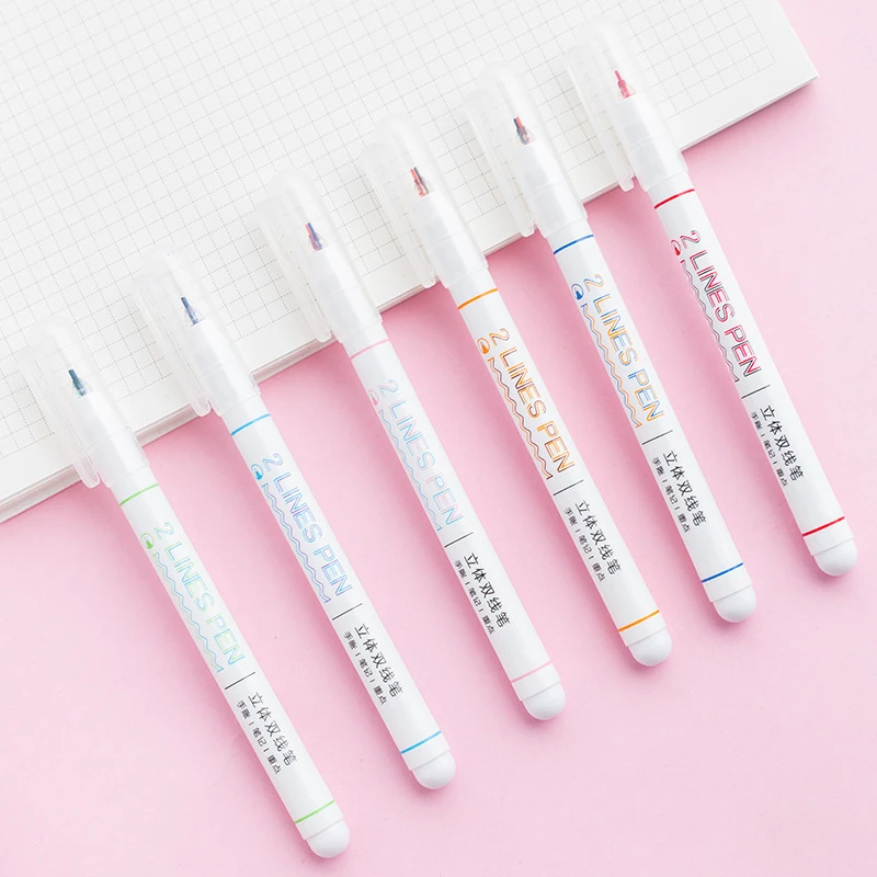 Lytwtw's Double 2 lines pen Text Creativity Cute Art Colored markers Graffiti Highlighter stationery highlighters Gift 1 Pcs highlighter pen marker pen highlighter marker art marker