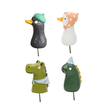 

4 Pcs Resin Stick Pretty Green Plant Ornaments for Home Courtyard