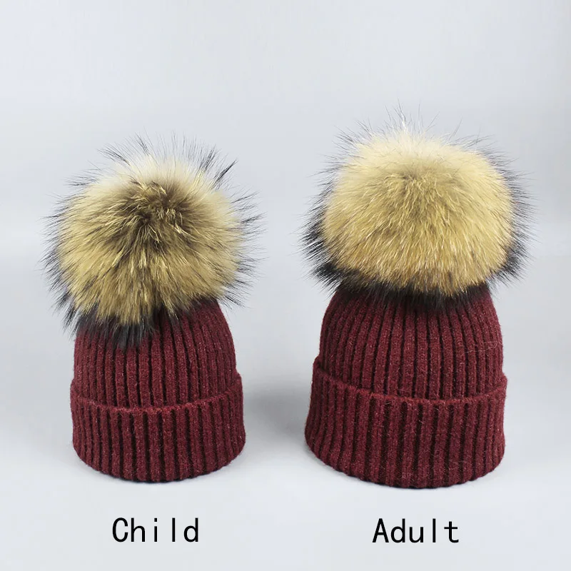 Beanie Cap Winter PomPon Knitted Children Cap Adult Scarf Hat Set Hat Women Men Acrylic Unisex Solid Color Keep Warm Elastic