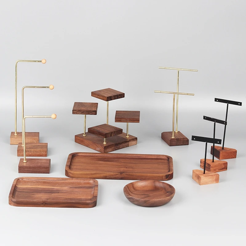 

Wooden Jewelry Storage Rack Earrings Necklace Display Stand Set Household Wrought Iron Storage Rack for Jewelry Women Gift