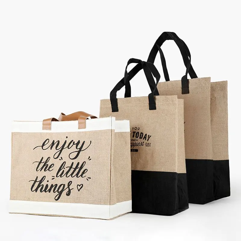 

Women Linen Tote Large Capacity Female Casual Shoulder Bag Daily Reusable Shopping Bag Fresh Splicing Letters Foldable Handbag