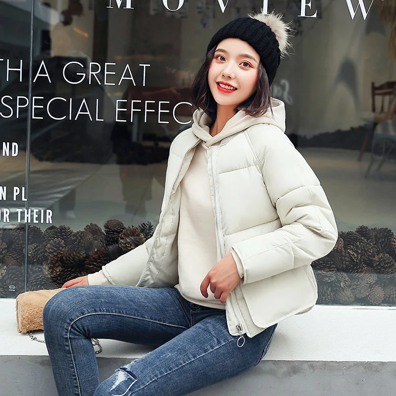 

2019 Winter New Style Korean-style Loose-Fit Slim Fit Students Short Cotton Overcoat Women's Stand Collar Long Sleeve Cotton Coa