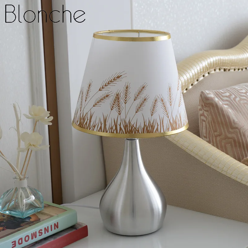 Настольная лампа из ткани Blonche, современная настольная лампа для прикроватной тумбы, спальни, гостиной, домашнего декора, E27, освещение, алюминиевый светильник