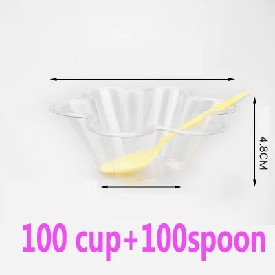 100 pcs 200ML clear plastic ice cream Yogurt cups pudding container bowl icecream Milk box fruit salad tray party cup supply - Цвет: 100 cup and sppon