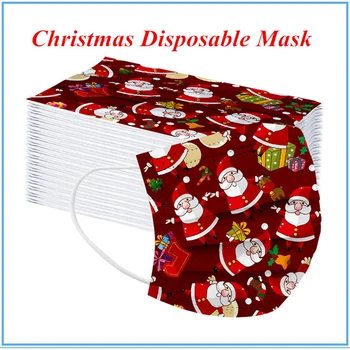 

Disposable Christmas Mask Non-woven Face Mouth Mask Safe 3 Layer Ply Filter Mask Anti-Dust Meltblown Cloth Earloops Mask