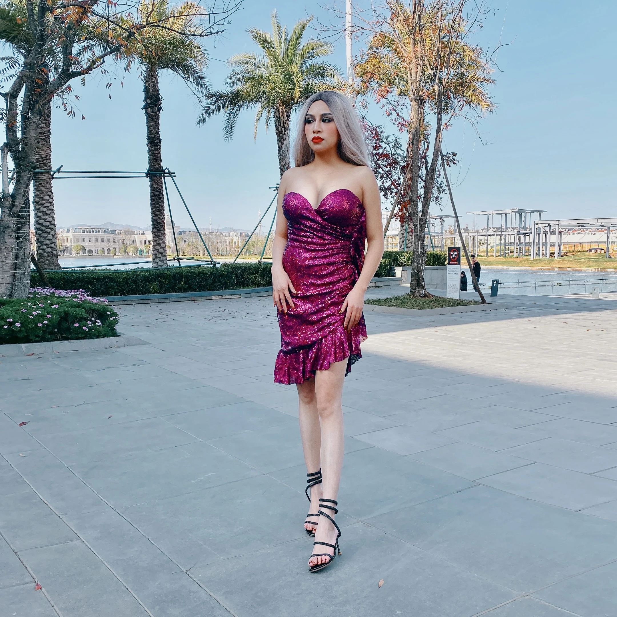 

Babatique 2021 Rose Red Sexy Summer Strapless Ruffles Bodycon Women Dress Mini Club Runway vestidos Celebrity Party Dresses