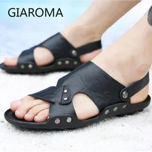 Мужские сандалии; кожаные мужские сандалии; модные сандалии с металлической пряжкой; мужские шлепанцы; кожаная пляжная Мужская обувь; известный бренд