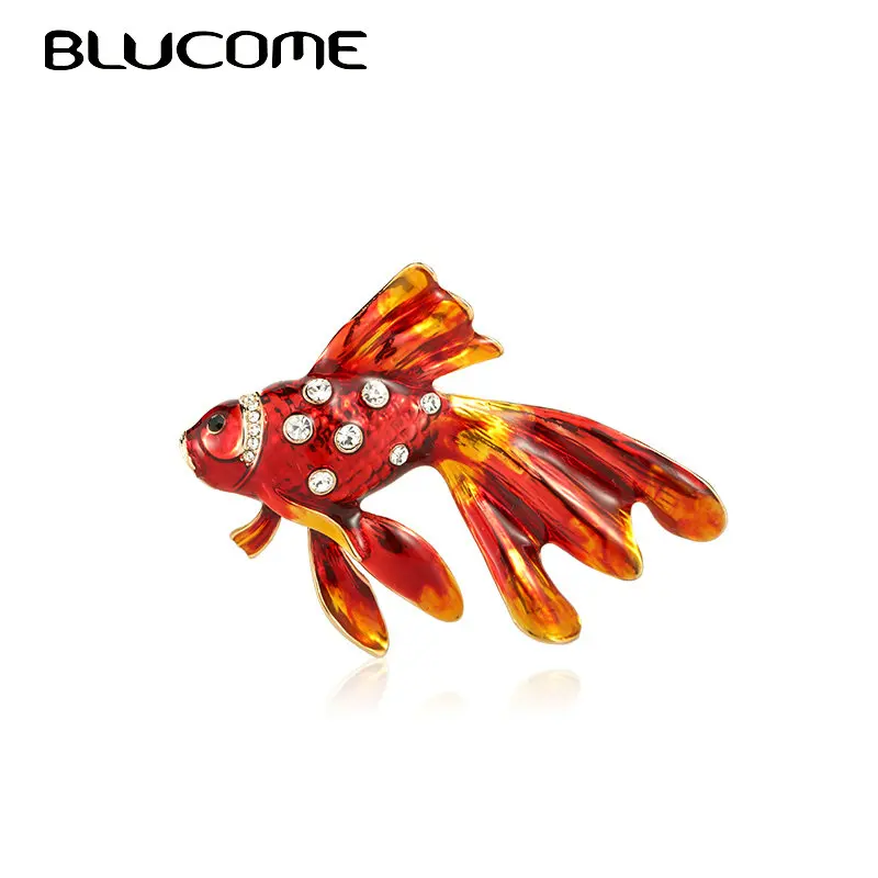 Blucome Mix Эмаль Кристалл Красные брошки «Золотая рыбка» вечерние повседневные булавки ювелирные изделия животное стразы брошь корсаж подарок на Рождество